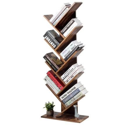 8-Tier Free Standing Tree Bookshelf-Coffee - Coffee - Bookcases