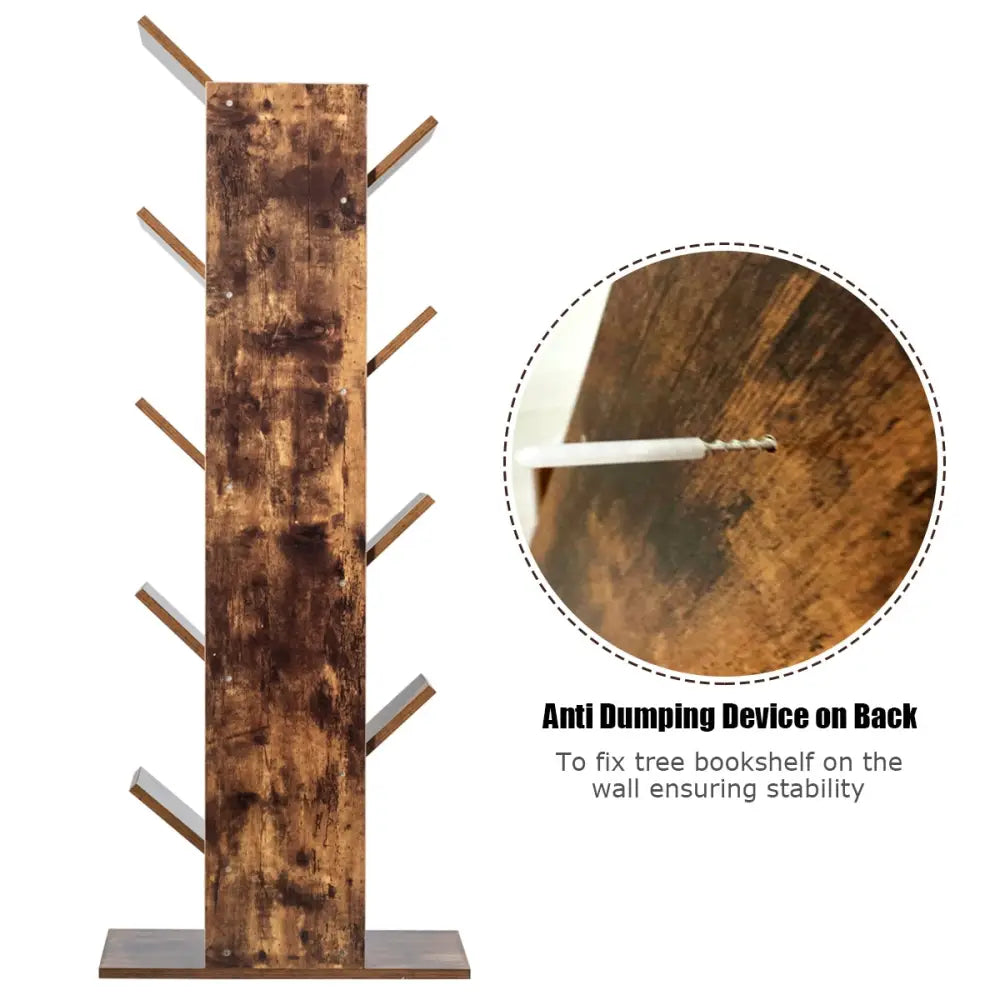 8-Tier Free Standing Tree Bookshelf-Coffee - Coffee - Bookcases