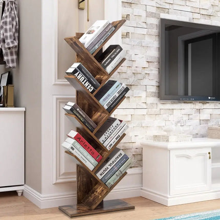8-Tier Free Standing Tree Bookshelf-Coffee - Coffee - Bookcases