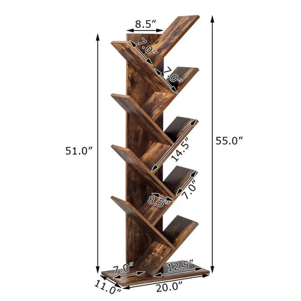 8-Tier Free Standing Tree Bookshelf-Coffee - Coffee - Bookcases
