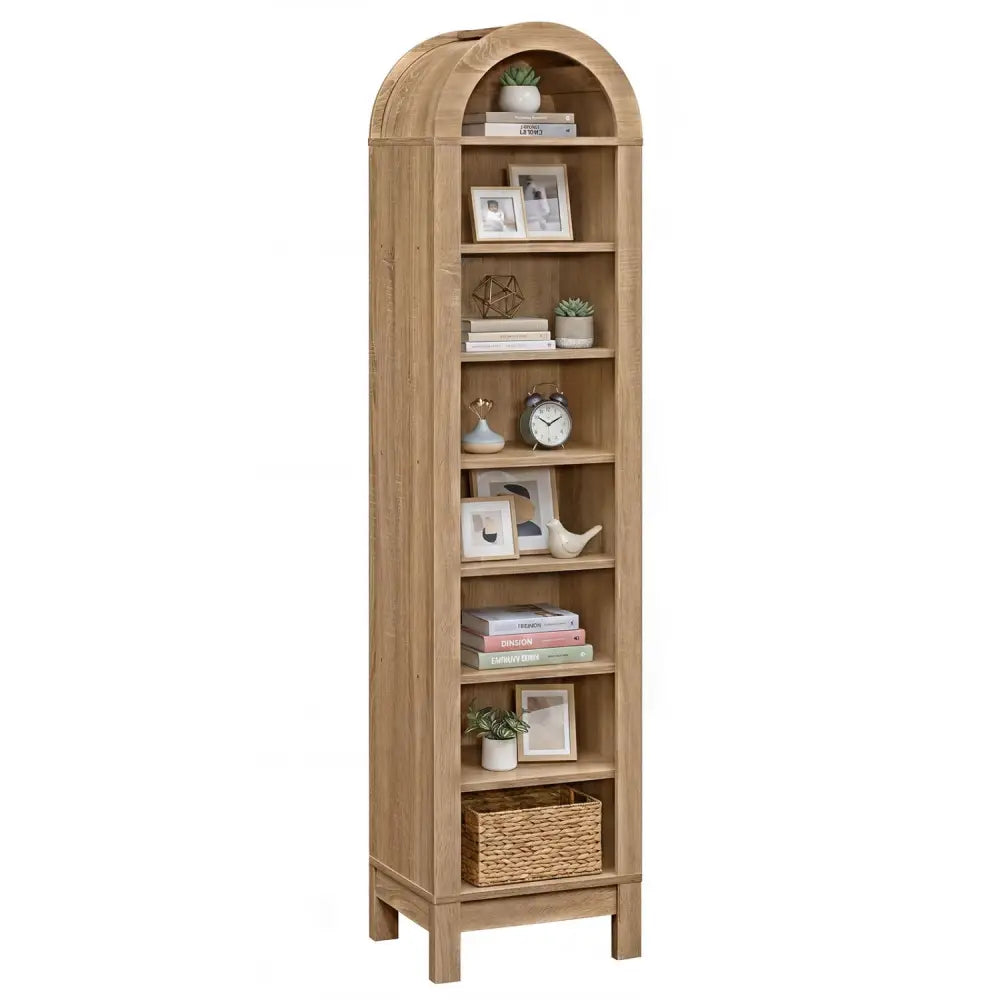 8-Tier Modern Arch Bookshelf with 3 Adjustable Shelves-Natural - Natural - Bookcases