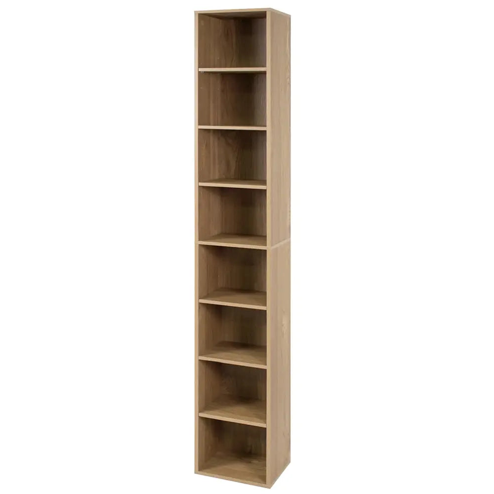8-Tier Narrow Bookshelf with 4 Adjustable Shelves and Storage Cubes-Natural - Natural - Bookcases