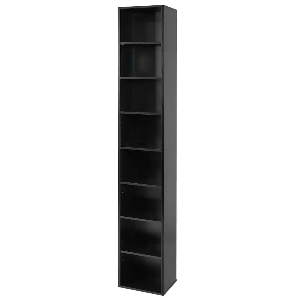 8-Tier Narrow Bookshelf with 4 Adjustable Shelves and Storage Cubes-Black - Black - Bookcases