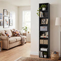 8-Tier Narrow Bookshelf with 4 Adjustable Shelves and Storage Cubes-Black - Black - Bookcases