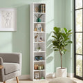 8-Tier Narrow Bookshelf with 4 Adjustable Shelves and Storage Cubes-White - White - Bookcases