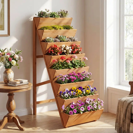 8-tier Vertical Raised Garden Bed Wood Elevated Planter Box with Legs-Orange - Orange - Raised Garden Beds