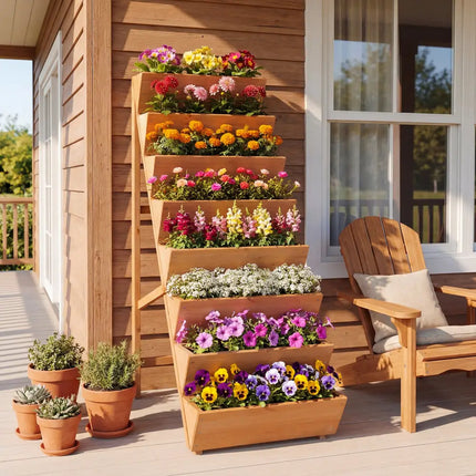 8-tier Vertical Raised Garden Bed Wood Elevated Planter Box with Legs-Orange - Orange - Raised Garden Beds