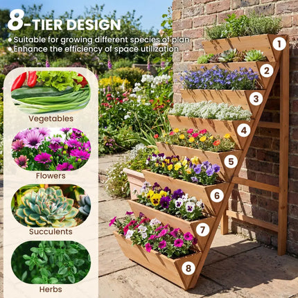 8-tier Vertical Raised Garden Bed Wood Elevated Planter Box with Legs-Orange - Orange - Raised Garden Beds