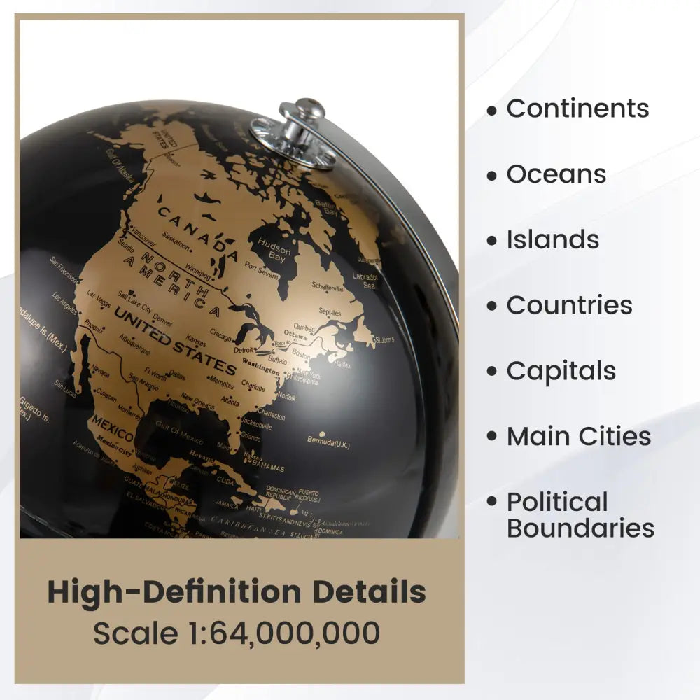 8’’ World Globe Modern Decorative Tabletop Earth Globe-Golden - Golden - Learning Toys