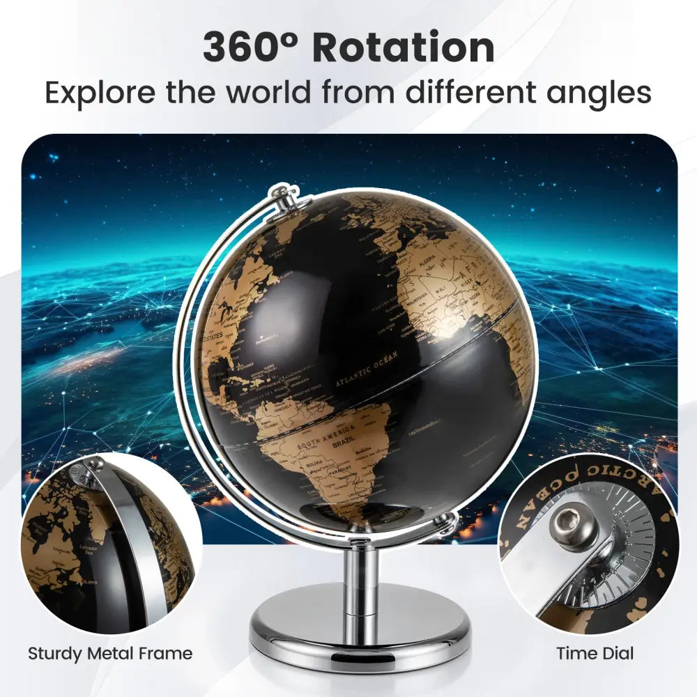 8’’ World Globe Modern Decorative Tabletop Earth Globe-Golden - Golden - Learning Toys