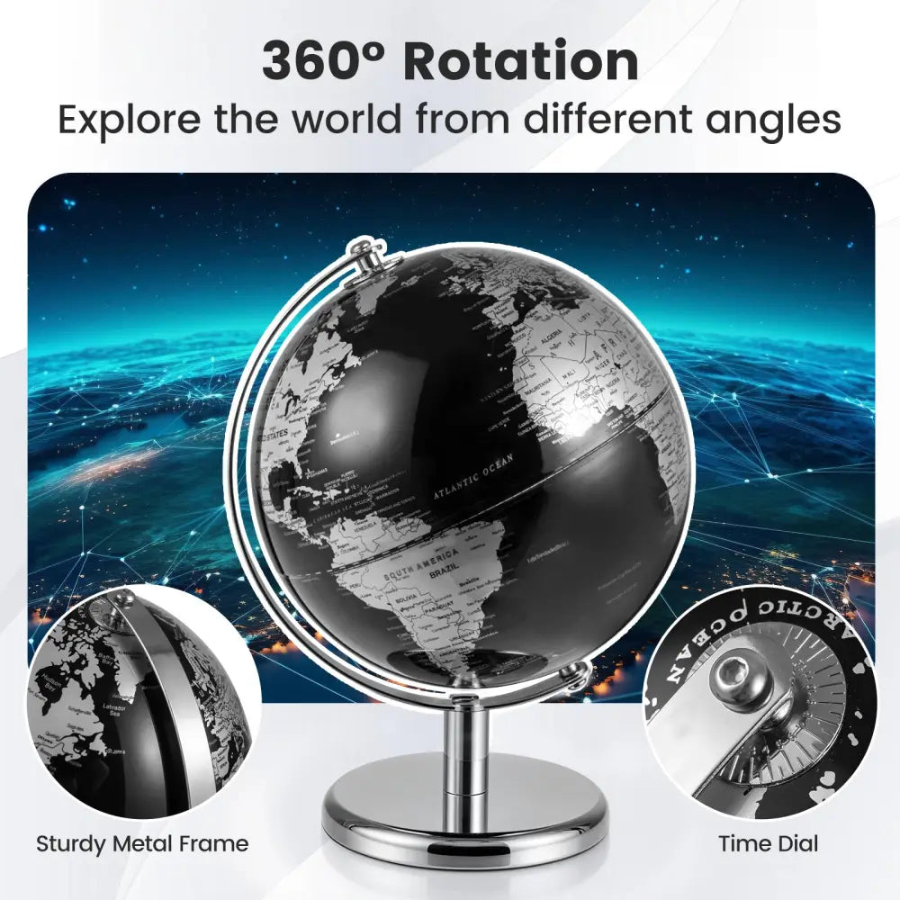 8’’ World Globe Modern Decorative Tabletop Earth Globe-Silver - Silver - Learning Toys