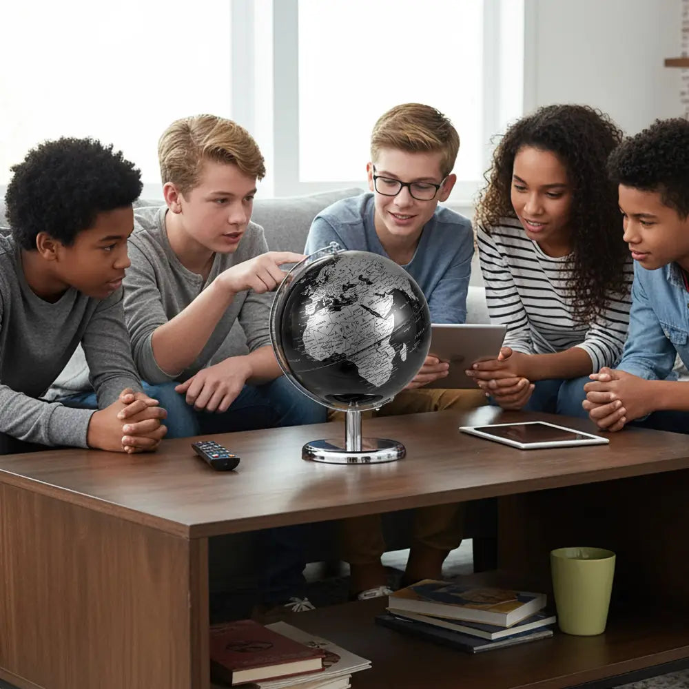 8’’ World Globe Modern Decorative Tabletop Earth Globe-Silver - Silver - Learning Toys