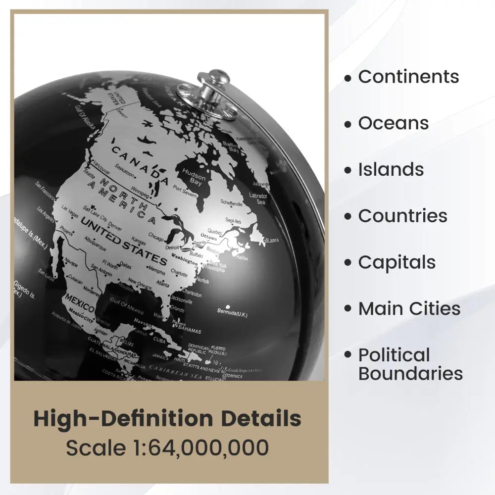 8’’ World Globe Modern Decorative Tabletop Earth Globe-Silver - Silver - Learning Toys