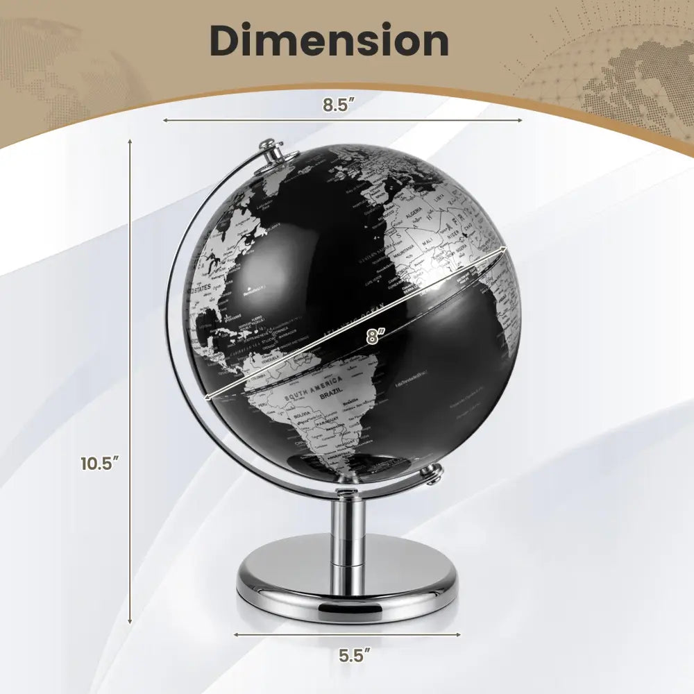 8’’ World Globe Modern Decorative Tabletop Earth Globe-Silver - Silver - Learning Toys