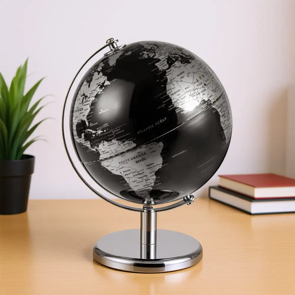 8’’ World Globe Modern Decorative Tabletop Earth Globe-Silver - Silver - Learning Toys