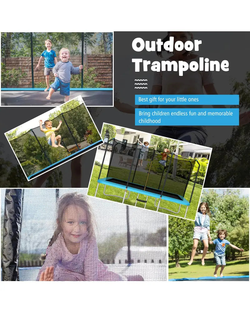 8 x 14 Feet Rectangular Recreational Trampoline with Safety Enclosure Net and Ladder-Blue - Blue - Trampolines