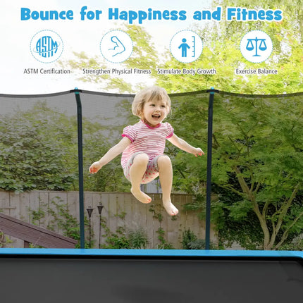 8 x 14 Feet Rectangular Recreational Trampoline with Safety Enclosure Net and Ladder-Blue - Blue - Trampolines