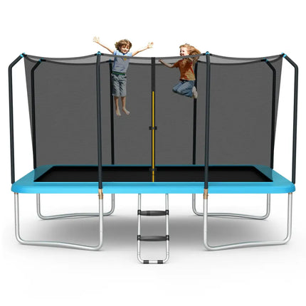 8 x 14 Feet Rectangular Recreational Trampoline with Safety Enclosure Net and Ladder-Blue - Blue - Trampolines