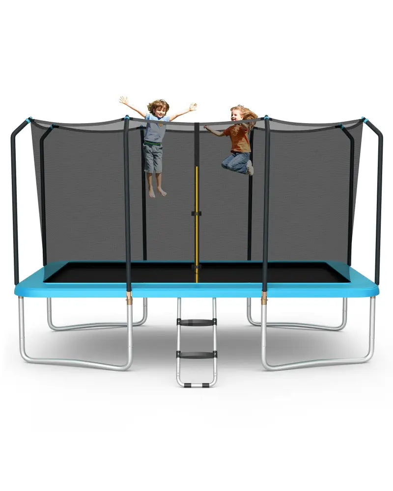 8 x 14 Feet Rectangular Recreational Trampoline with Safety Enclosure Net and Ladder-Blue - Blue - Trampolines