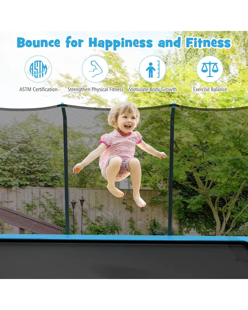 8 x 14 Feet Rectangular Recreational Trampoline with Safety Enclosure Net and Ladder-Blue - Blue - Trampolines