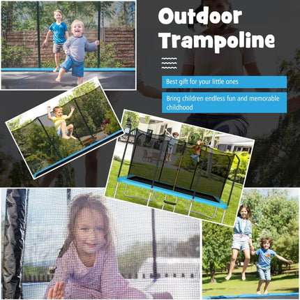 8 x 14 Feet Rectangular Recreational Trampoline with Safety Enclosure Net and Ladder-Blue - Blue - Trampolines