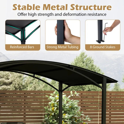 8 x 5 x 7 FT Grill Gazebo Outdoor BBQ Canopy with Metal Frame-Gray - Gray - Gazebos