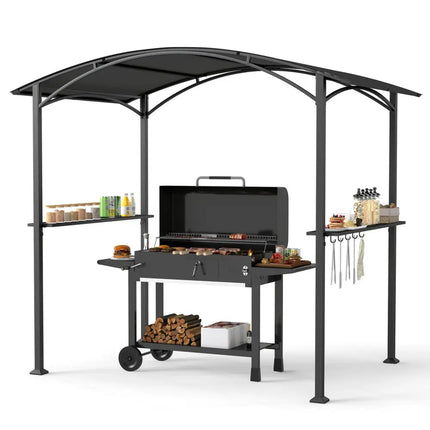 8 x 5 x 7 FT Grill Gazebo Outdoor BBQ Canopy with Metal Frame-Gray - Gray - Gazebos
