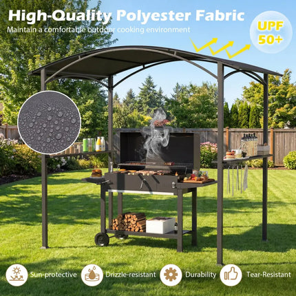 8 x 5 x 7 FT Grill Gazebo Outdoor BBQ Canopy with Metal Frame-Gray - Gray - Gazebos