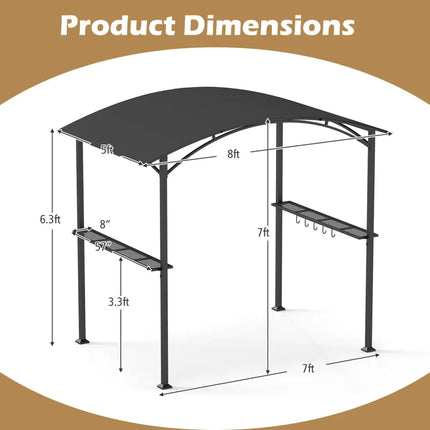 8 x 5 x 7 FT Grill Gazebo Outdoor BBQ Canopy with Metal Frame-Gray - Gray - Gazebos