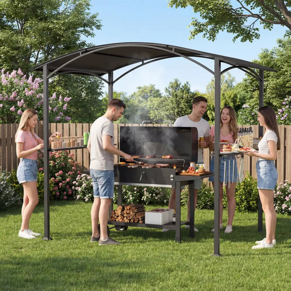 8 x 5 x 7 FT Grill Gazebo Outdoor BBQ Canopy with Metal Frame-Gray - Gray - Gazebos