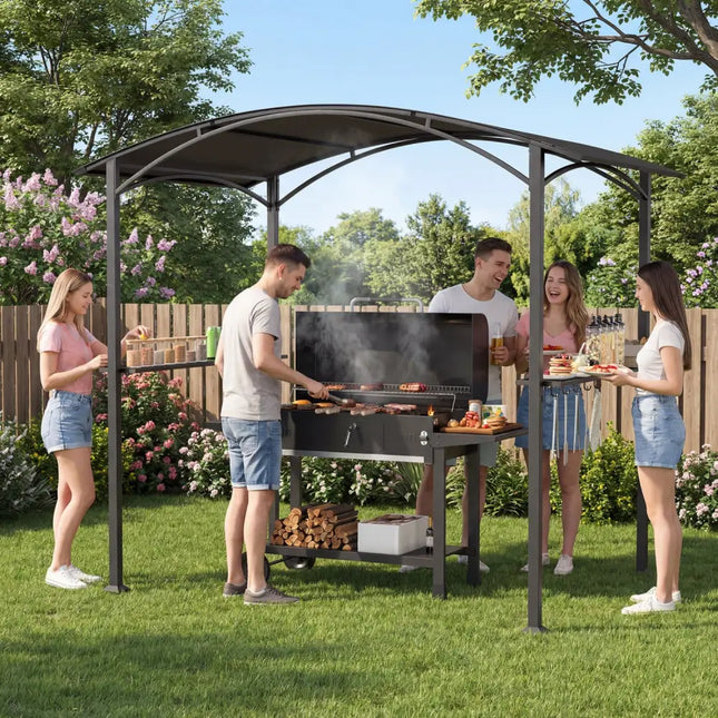 8 x 5 x 7 FT Grill Gazebo Outdoor BBQ Canopy with Metal Frame-Gray - Gray - Gazebos