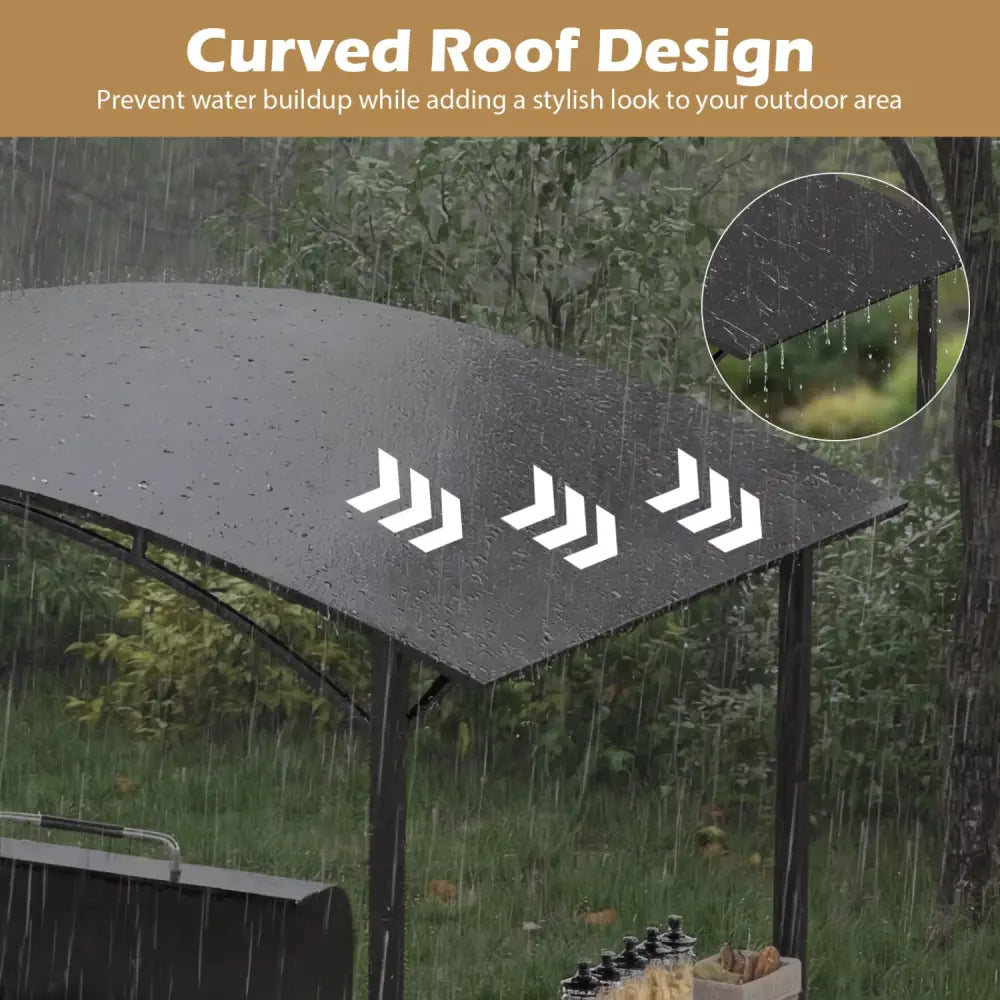 8 x 5 x 7 FT Grill Gazebo Outdoor BBQ Canopy with Metal Frame-Gray - Gray - Gazebos