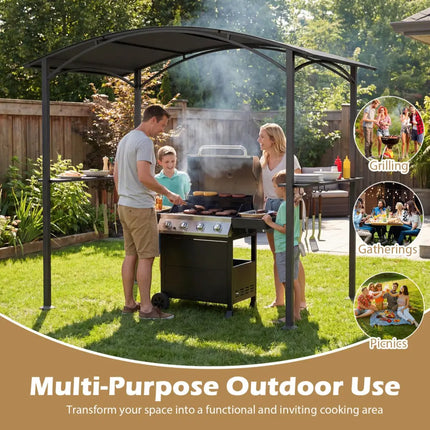 8 x 5 x 7 FT Grill Gazebo Outdoor BBQ Canopy with Metal Frame-Gray - Gray - Gazebos