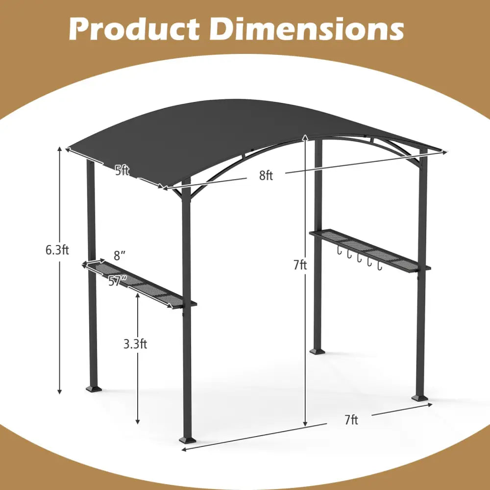 8 x 5 x 7 FT Grill Gazebo Outdoor BBQ Canopy with Metal Frame-Gray - Gray - Gazebos
