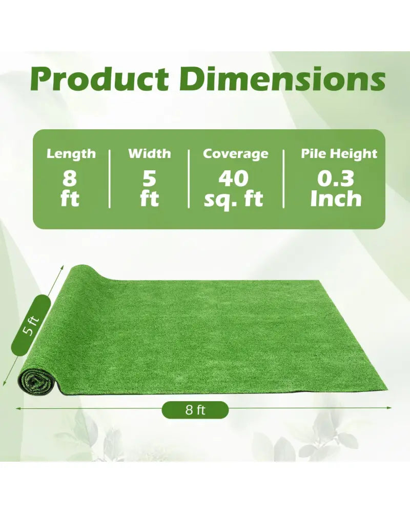 8 x 5 Feet Artificial Turf Rug with Low 0.3 inch Pile Height-S - Outdoor Decor