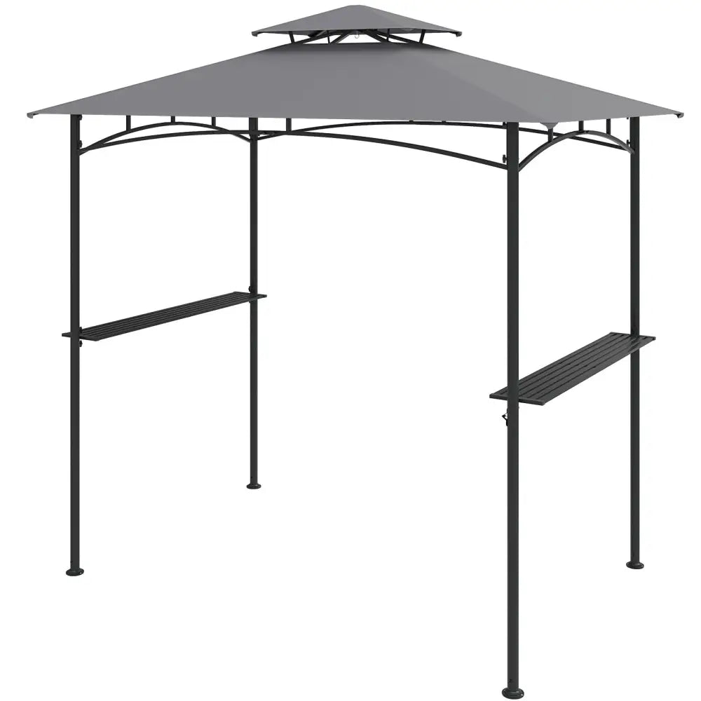 8 x 5 Feet Grill Gazebo with 2 Shelves 6 Hooks and Metal Frame-Gray - Gray - Gazebos