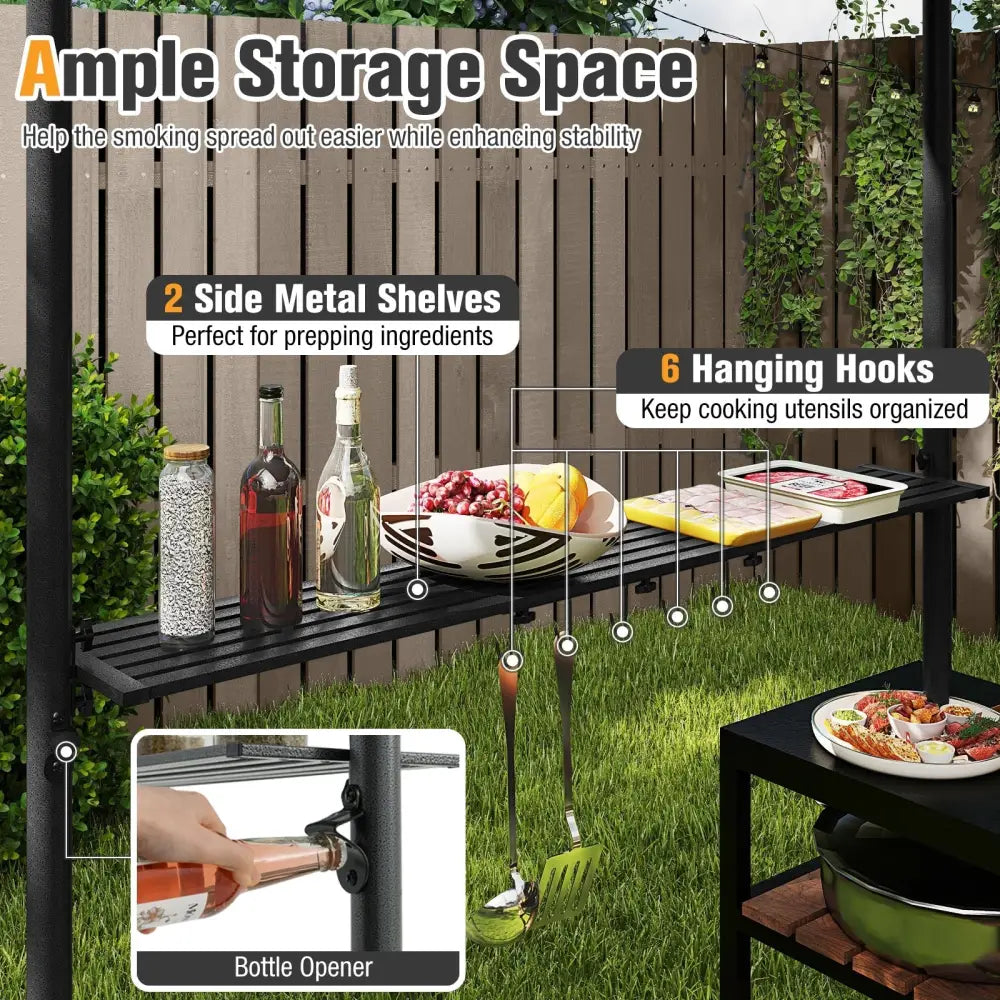 8 x 5 Feet Grill Gazebo with 2 Shelves 6 Hooks and Metal Frame-Gray - Gray - Gazebos