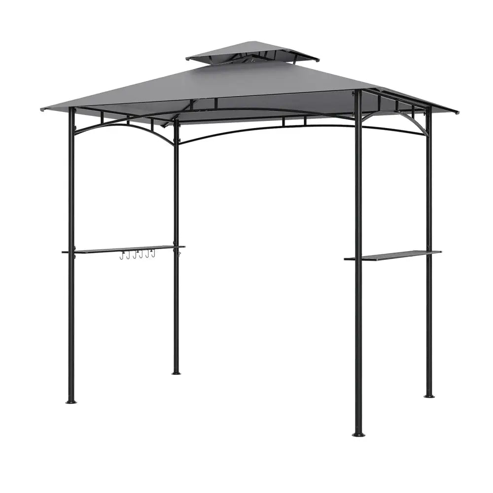 8 x 5 Feet Grill Gazebo with 2 Shelves 6 Hooks and Metal Frame-Gray - Gray - Gazebos