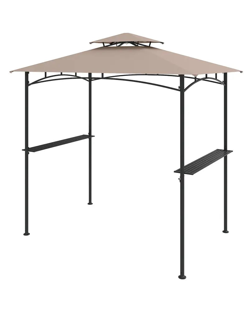 8 x 5 Feet Grill Gazebo with 2 Shelves 6 Hooks and Metal Frame-Rustic Brown - Rustic Brown - Gazebos