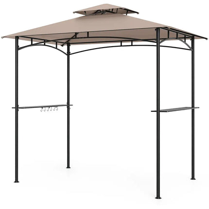 8 x 5 Feet Grill Gazebo with 2 Shelves 6 Hooks and Metal Frame-Rustic Brown - Rustic Brown - Gazebos