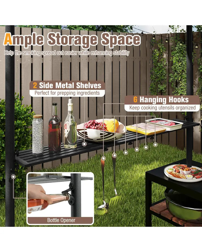 8 x 5 Feet Grill Gazebo with 2 Shelves 6 Hooks and Metal Frame-Rustic Brown - Rustic Brown - Gazebos