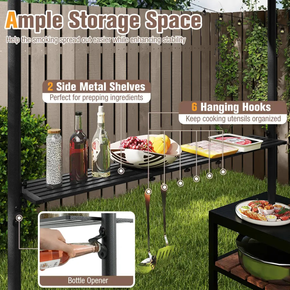 8 x 5 Feet Grill Gazebo with 2 Shelves 6 Hooks and Metal Frame-Rustic Brown - Rustic Brown - Gazebos
