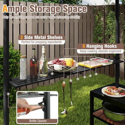 8 x 5 Feet Grill Gazebo with 2 Shelves 6 Hooks and Metal Frame-Rustic Brown - Rustic Brown - Gazebos