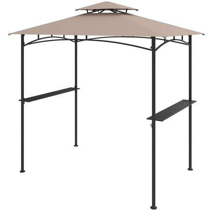 8 x 5 Feet Grill Gazebo with 2 Shelves 6 Hooks and Metal Frame-Rustic Brown - Rustic Brown - Gazebos