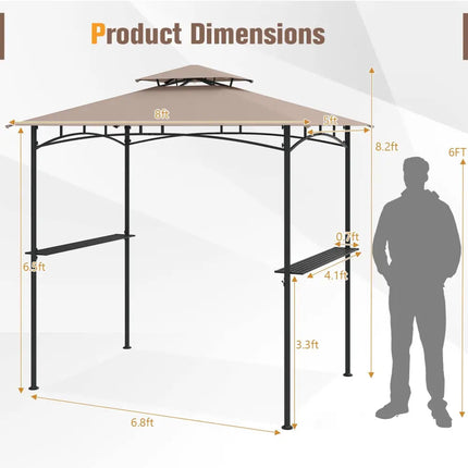 8 x 5 Feet Grill Gazebo with 2 Shelves 6 Hooks and Metal Frame-Rustic Brown - Rustic Brown - Gazebos