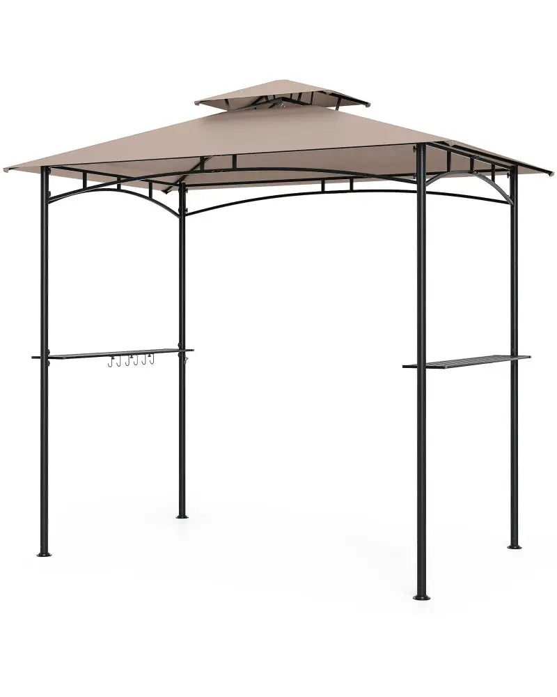 8 x 5 Feet Grill Gazebo with 2 Shelves 6 Hooks and Metal Frame-Rustic Brown - Rustic Brown - Gazebos