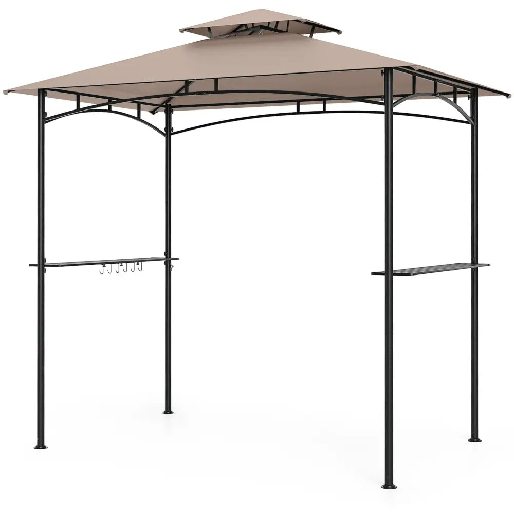 8 x 5 Feet Grill Gazebo with 2 Shelves 6 Hooks and Metal Frame-Rustic Brown - Rustic Brown - Gazebos