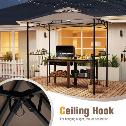 8 x 5 Feet Grill Gazebo with 2 Shelves 6 Hooks and Metal Frame-Rustic Brown - Rustic Brown - Gazebos