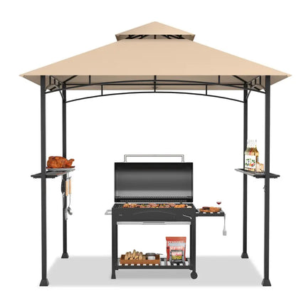 8 x 5 Feet Outdoor Barbecue Grill Gazebo Canopy Tent BBQ Shelter - Beige - Gazebos