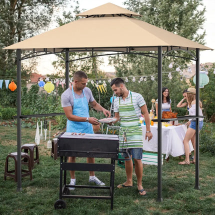 8 x 5 Feet Outdoor Barbecue Grill Gazebo Canopy Tent BBQ Shelter - Beige - Gazebos